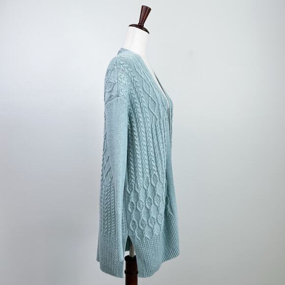 Chico's Light Blue Hint Of Cashmere Cable Knit Long Sweater Cardigan - Picture 9 of 13